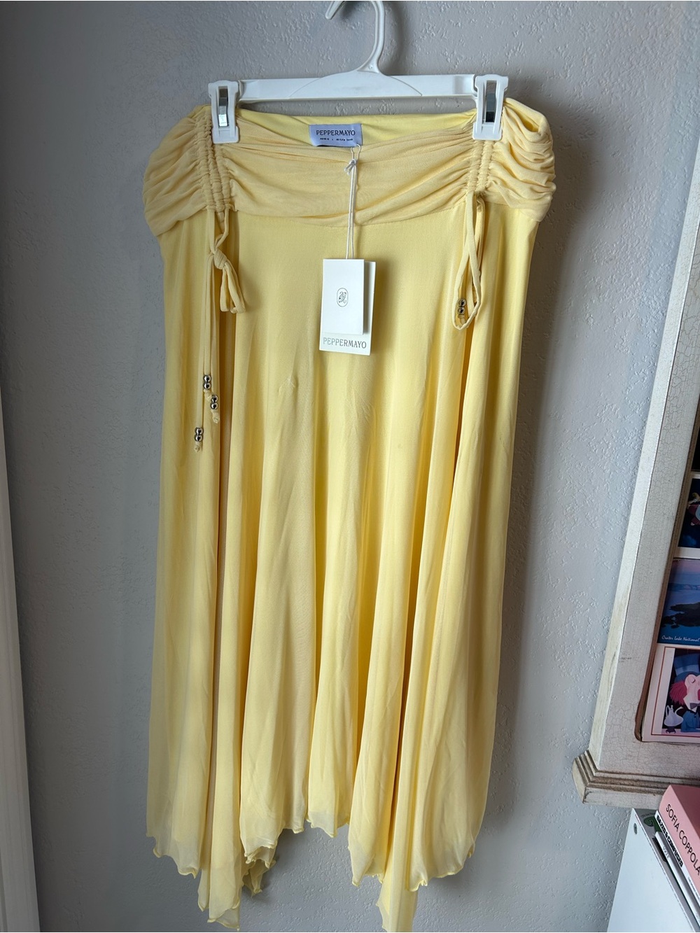 Peppermayo Pale Yellow Asymmetrical Maxi Skirt